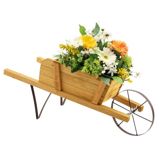 Costway Decorative Rustic Wood Wheelbarrow Planter Cart